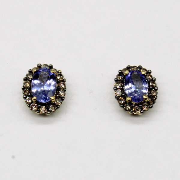 Tanzanite and Diamond Halo 10k Earrings | 0.56ctw, 0.14ctw | Online Hot Sale