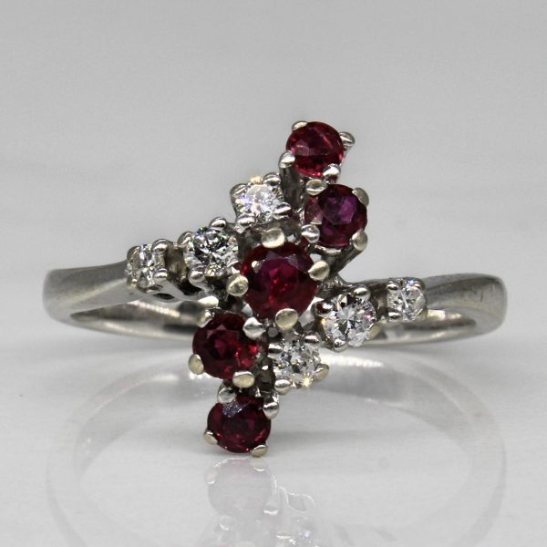 Synthetic Ruby & Diamond Waterfall Ring | 0.50ctw, 0.15ctw | SZ 8 | Cheap