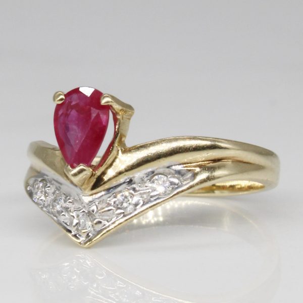 Synthetic Ruby & Diamond Point Ring | 0.23ct, 0.03ctw | SZ 3.5 | For Sale