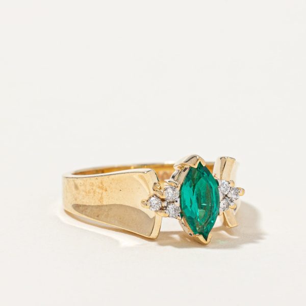 Synthetic Emerald & Natural Diamond Ring | 0.41ct, 0.06ctw | SZ 6 | Discount