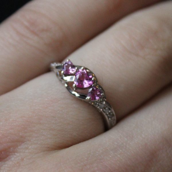 Synthetic Pink Sapphire & Diamond Heart Ring | 0.38ctw, 0.02ctw | SZ 7 | For Cheap