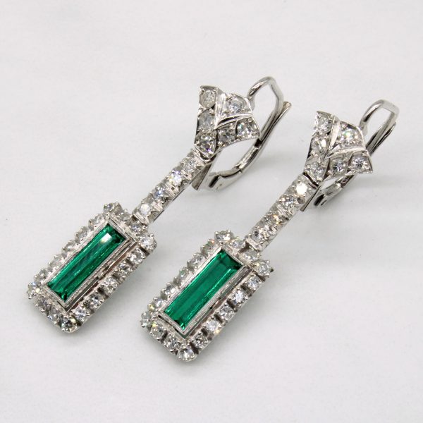 Synthetic Emerald & Natural Diamond Drop Earrings | 0.60ctw, 0.56ctw | Online Hot Sale