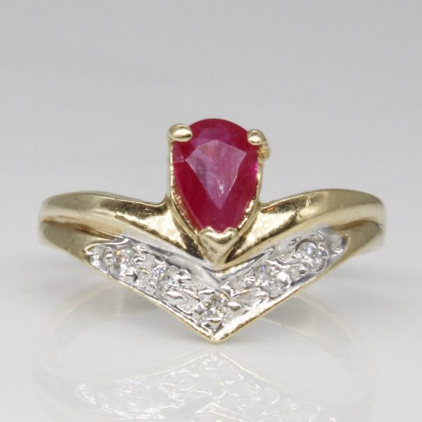 Synthetic Ruby & Diamond Point Ring | 0.23ct, 0.03ctw | SZ 3.5 | For Sale