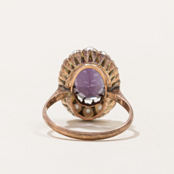 Synthetic Purple Sapphire & Pearl Halo Ring | 3.30ct | SZ 6.25 | Supply