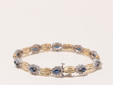 14k Yellow and White Gold Sapphire and Diamond Bracelet | 2.86ctw, 0.11ctw | 7.5  Discount