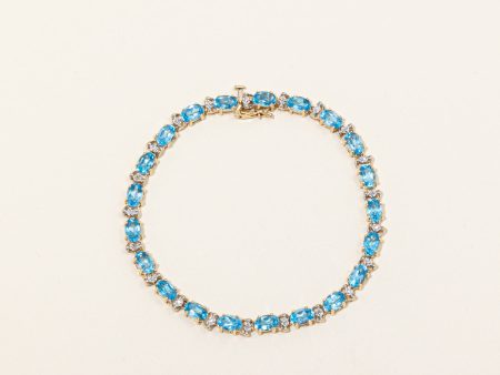 Topaz & Diamond Tennis Bracelet | 9.45ctw, 0.03ctw | 7.5  | For Cheap