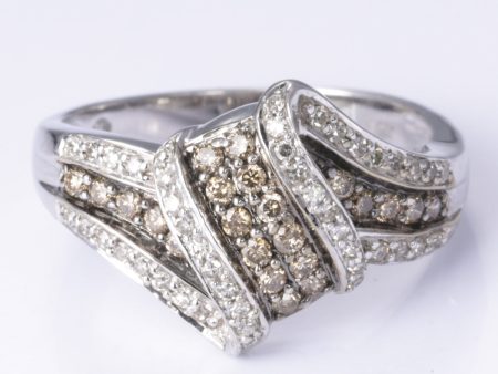 10k White Gold Champagne Diamond and Diamond Ring | 0.30ctw, 0.20ctw | Size 7.24 Hot on Sale