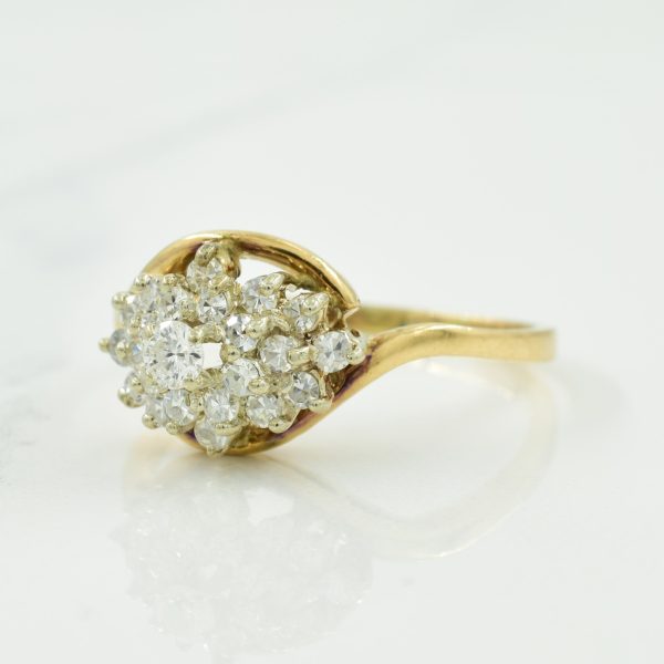 Two Tone Gold Diamond Cluster Bypass Ring | 0.45ctw | SZ 9.5 | Online