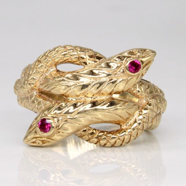 Synthetic Ruby Snake Ring | 0.05ctw | SZ 7.75 | on Sale