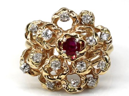 Synthetic Ruby & Diamond Cocktail Ring | 0.37ct | 0.21ctw | SZ 8 | Supply