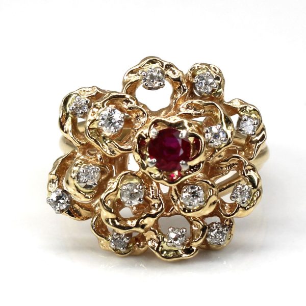 Synthetic Ruby & Diamond Cocktail Ring | 0.37ct | 0.21ctw | SZ 8 | Supply