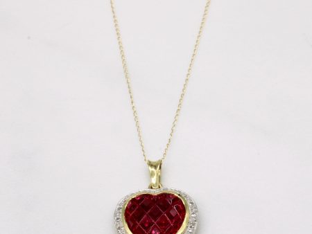 Synthetic Ruby & Natural Diamond Heart Pendant & Necklace | 6.00ct, 0.016ctw | 18  | For Cheap