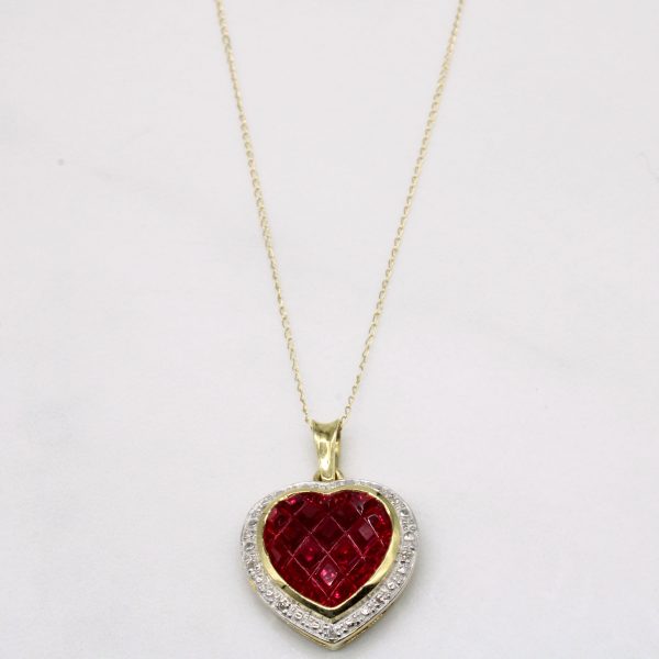 Synthetic Ruby & Natural Diamond Heart Pendant & Necklace | 6.00ct, 0.016ctw | 18  | For Cheap