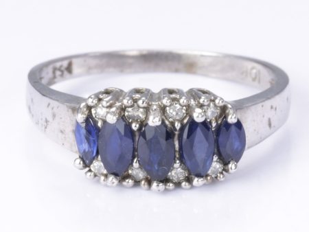 10k White Gold Blue Sapphire and Diamond Ring | 0.80ctw, 0.12ctw | Size 6 For Cheap