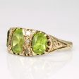 Vintage Oval Peridot & Diamond Three Stone Ring | 3.00ctw, 0.11ctw | SZ 6.5 | Discount