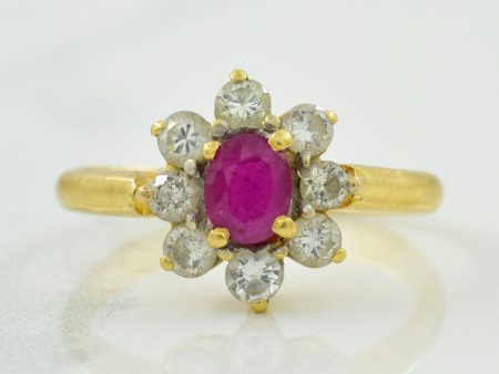 Synthetic Ruby & Diamond Halo Ring | 0.45ct, 0.40ctw | SZ 6 | Cheap