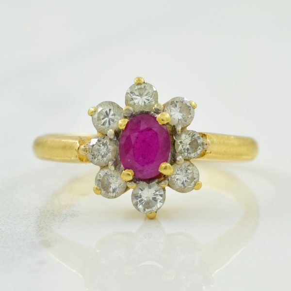 Synthetic Ruby & Diamond Halo Ring | 0.45ct, 0.40ctw | SZ 6 | Cheap