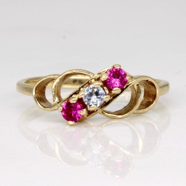 Synthetic Ruby & Clear Sapphire Waterfall Ring | 0.10ctw, 0.05ct | SZ 5.75 | Online now