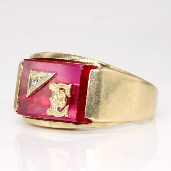 Synthetic Ruby & Diamond  E  Initial Ring | 4.50ct, 0.01ct | SZ 12.25 | For Sale