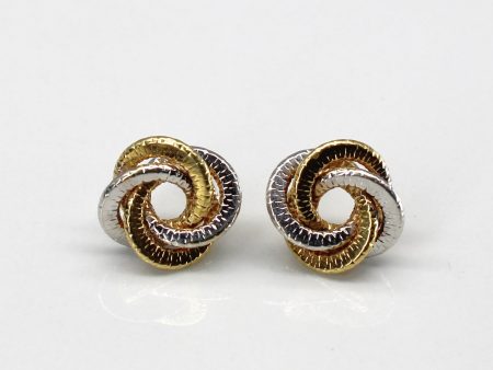 Two Tone Gold Swirl Stud Earrings on Sale