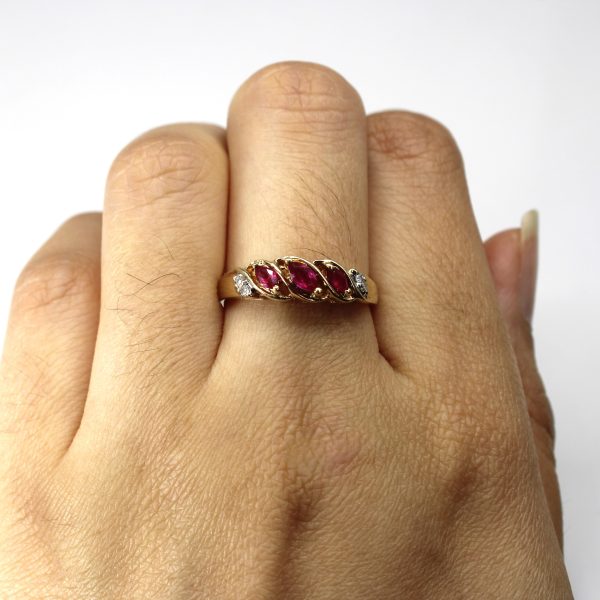 Three Stone Ruby & Diamond Ring | 0.30ctw | 0.04ctw | SZ 7.75 | Online now