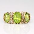 Vintage Oval Peridot & Diamond Three Stone Ring | 3.00ctw, 0.11ctw | SZ 6.5 | Discount