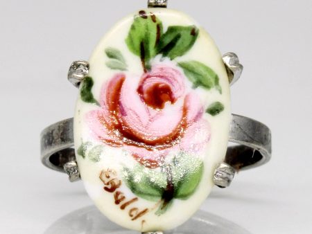 Silver & Hand Painted Porcelain Flower Ring | SZ 5.25 | Online