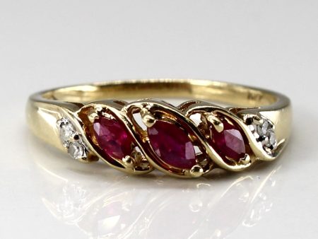 Three Stone Ruby & Diamond Ring | 0.30ctw | 0.04ctw | SZ 7.75 | Online now