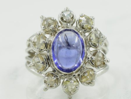 Synthetic Blue Sapphire & Diamond Ring | 2.25ct, 0.65ctw | SZ 6.25 | For Sale