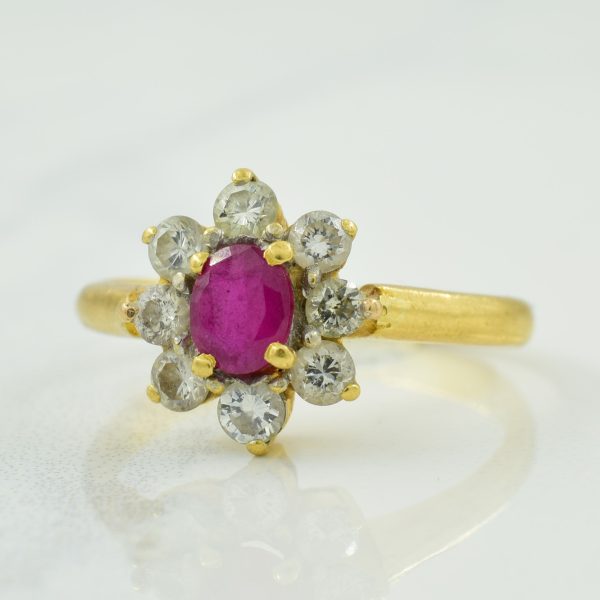 Synthetic Ruby & Diamond Halo Ring | 0.45ct, 0.40ctw | SZ 6 | Cheap