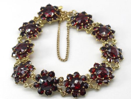 Victorian Birks Rose Cut Cluster Set Garnet Bracelet | 7.5 | For Cheap