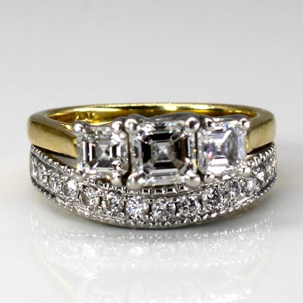 Three Stone Diamond with Band Soldered Set | 1.62ctw VS2 E | SZ 6.25 | Online now