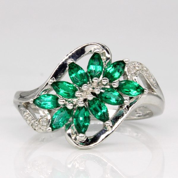 Synthetic Emerald & Diamond Cocktail Ring | 0.30ctw, 0.02ctw | SZ 7.25 | Online now