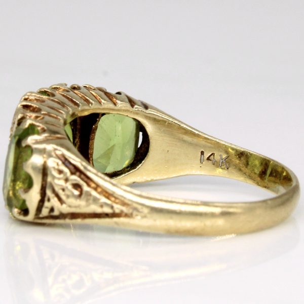 Vintage Oval Peridot & Diamond Three Stone Ring | 3.00ctw, 0.11ctw | SZ 6.5 | Discount