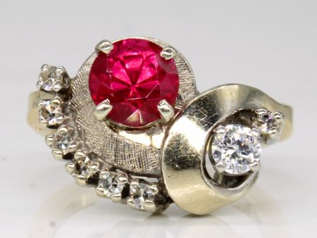 Synthetic Ruby & Diamond Hinge Opening 14k Ring | 1.12ct, 0.32ctw | SZ 7.25 | For Cheap