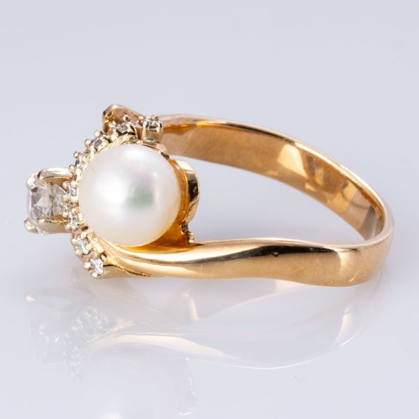 Vintage Pearl and Old European Cut Diamond Ring | 7.50mm, 0.79 ctw | SZ 8 | Cheap