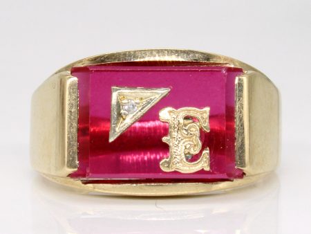 Synthetic Ruby & Diamond  E  Initial Ring | 4.50ct, 0.01ct | SZ 12.25 | For Sale