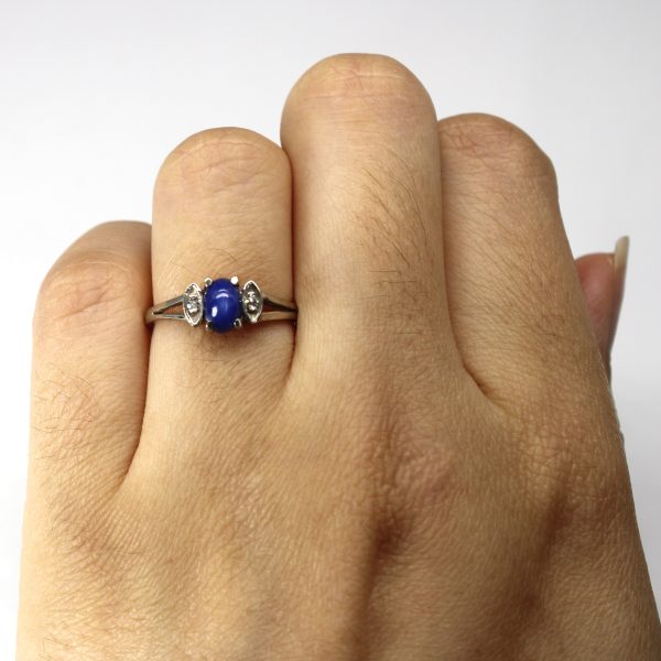 Three Stone Sapphire & Diamond Ring | 0.65ct | 0.02ctw | SZ 5.75 | on Sale